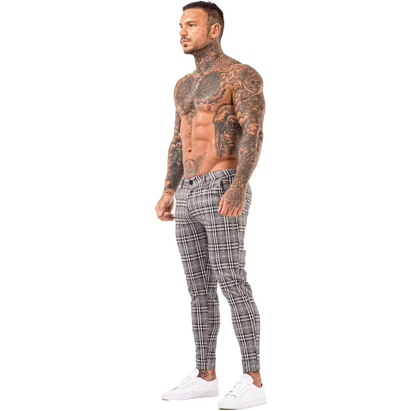 3101 Plaid Pattern Skinny Fit Chinos