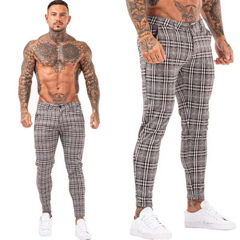 3101 Plaid Pattern Skinny Fit Chinos