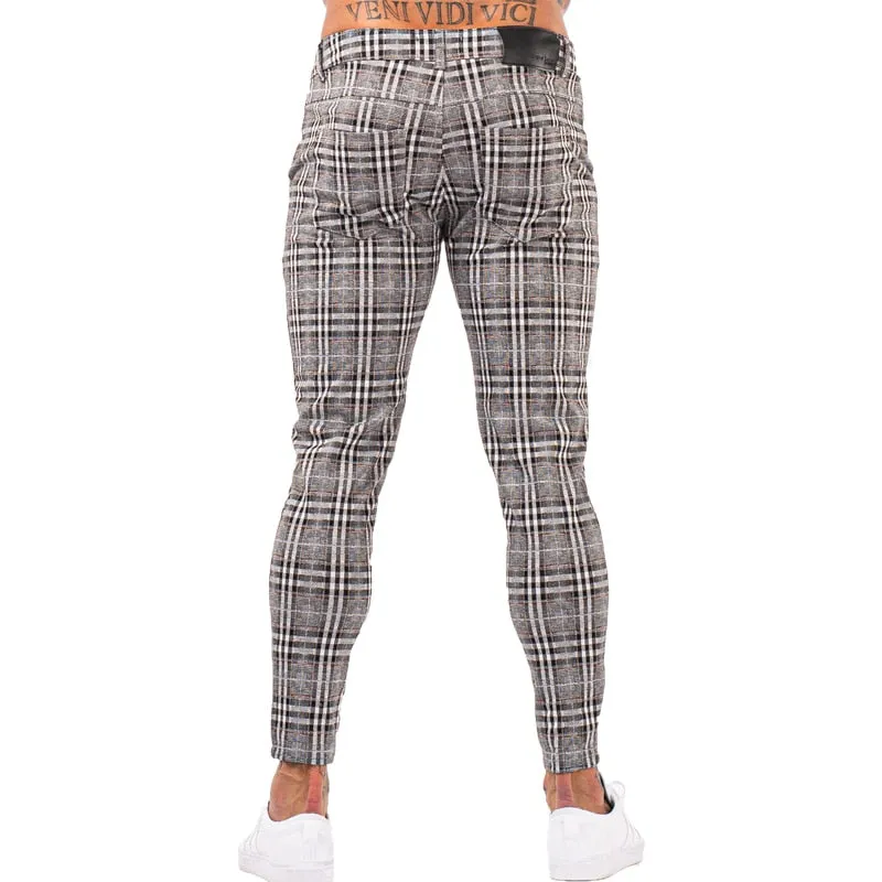 3101 Plaid Pattern Skinny Fit Chinos