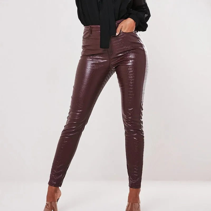 Alligator Style High waist leather pants