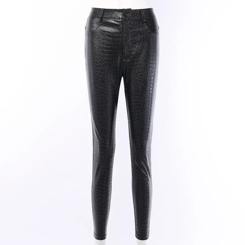Alligator Style High waist leather pants