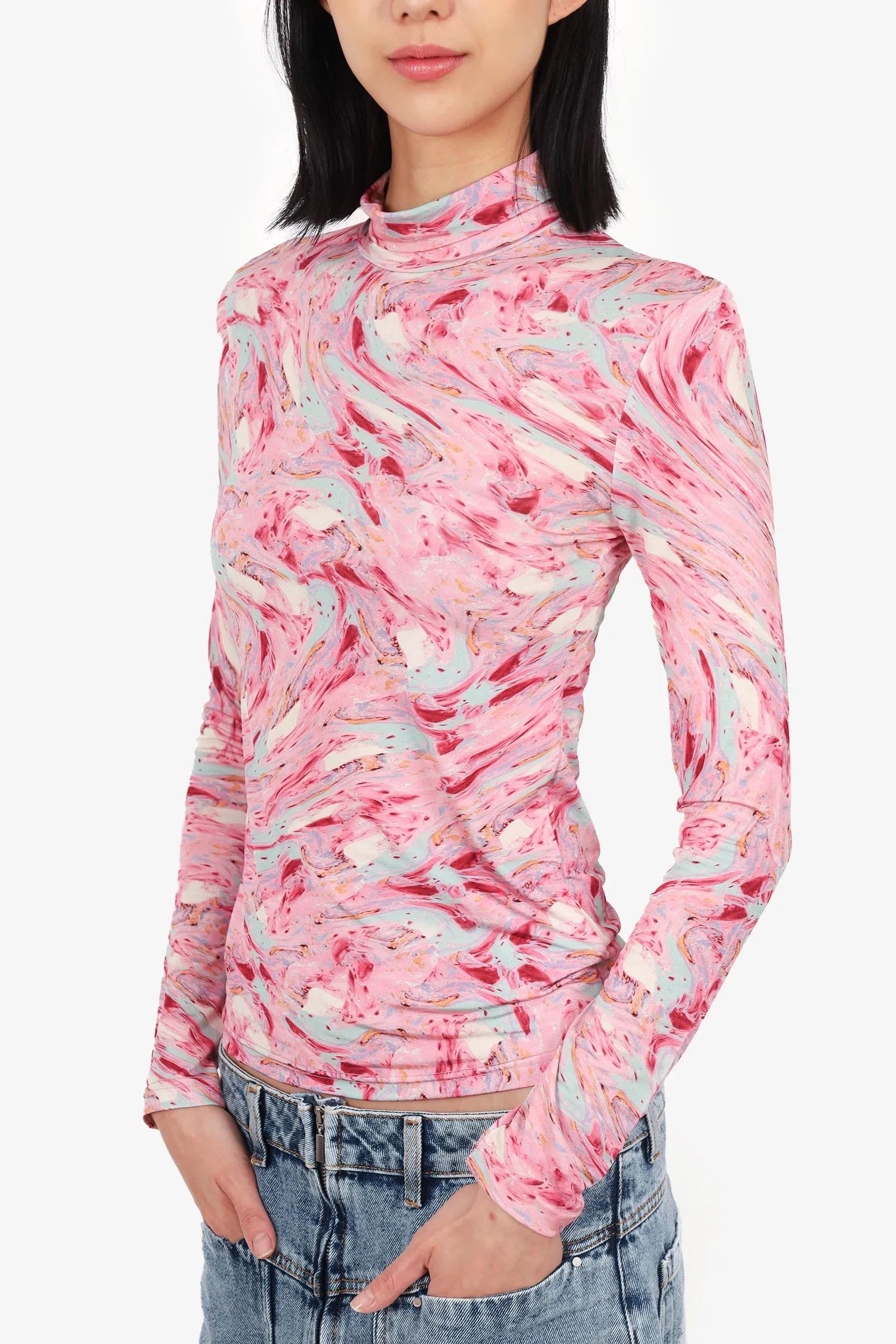 Andersson Bell Pink Sherman Print Turtleneck Top Size M