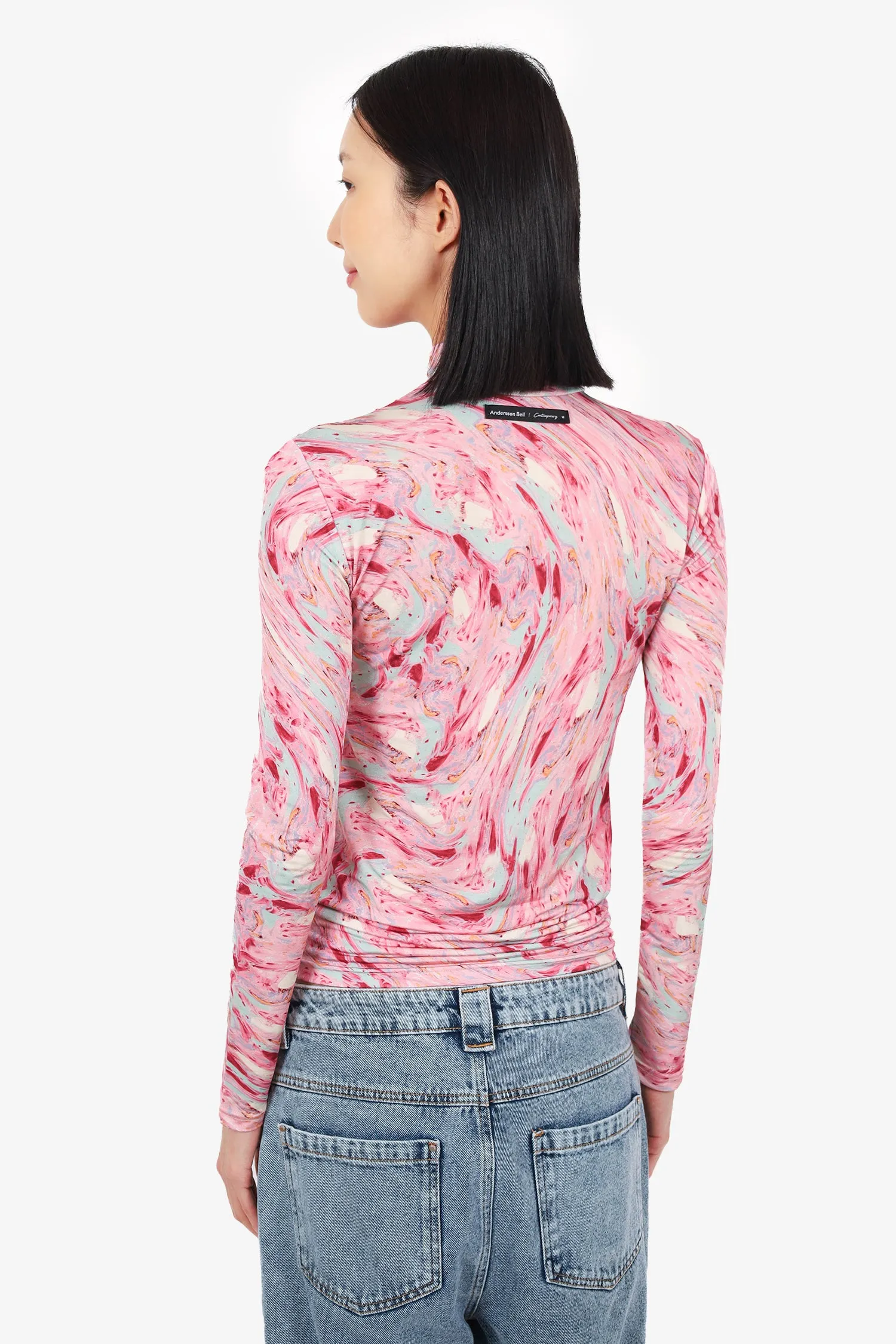 Andersson Bell Pink Sherman Print Turtleneck Top Size M