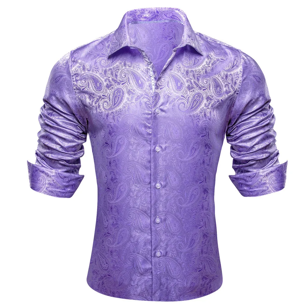 Barry Wang Button Down Shirt  Purple Paisley Silk Men's Shirt