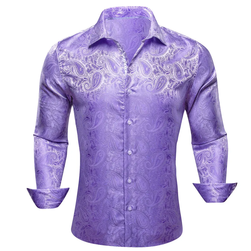 Barry Wang Button Down Shirt  Purple Paisley Silk Men's Shirt