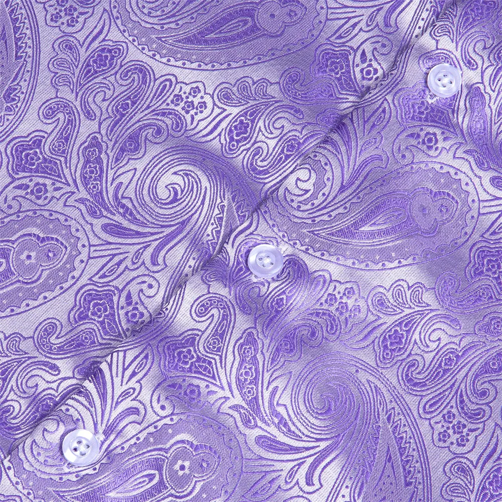 Barry Wang Button Down Shirt  Purple Paisley Silk Men's Shirt