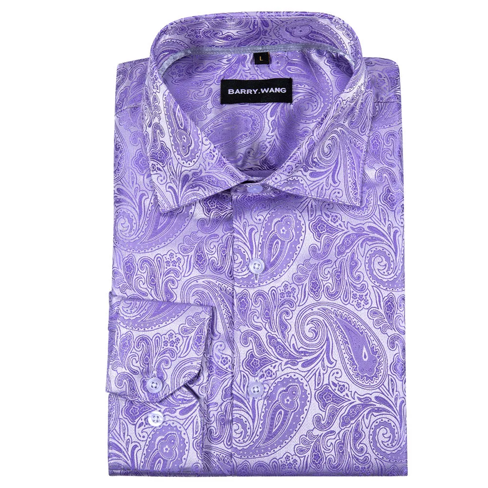 Barry Wang Button Down Shirt  Purple Paisley Silk Men's Shirt