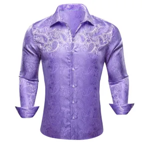 Barry Wang Button Down Shirt  Purple Paisley Silk Men's Shirt