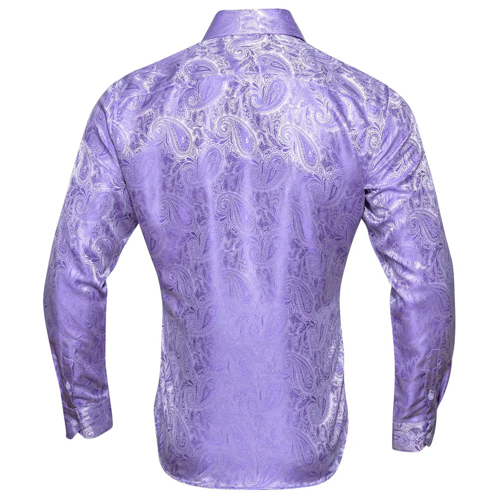 Barry Wang Button Down Shirt  Purple Paisley Silk Men's Shirt