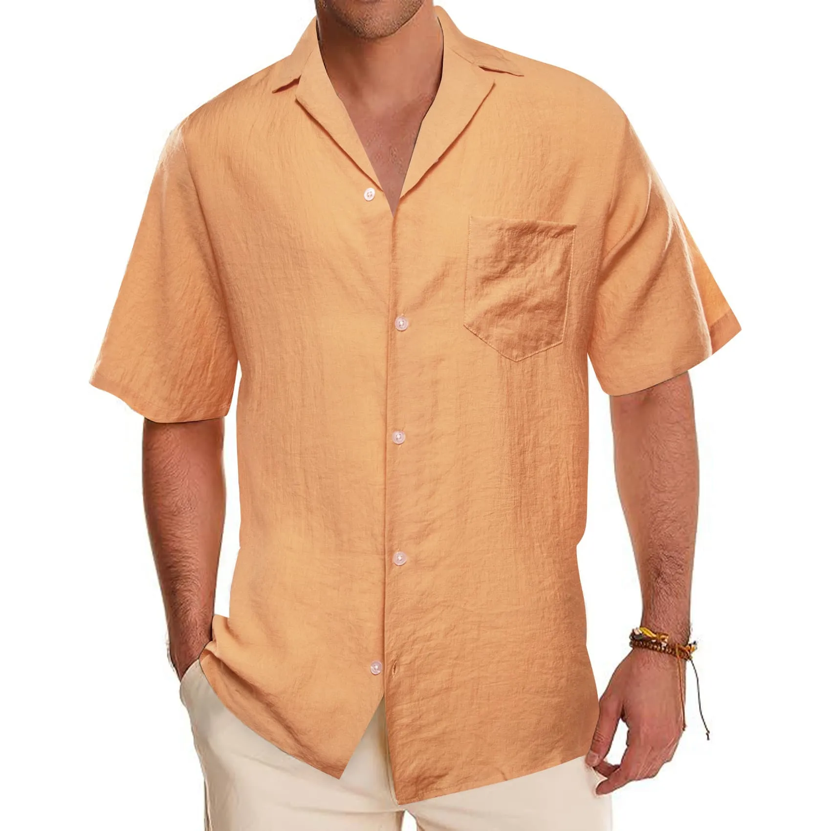 Barry Wang Men Shirts Sandy Brown Orange Solid Dress Button Up Shirt