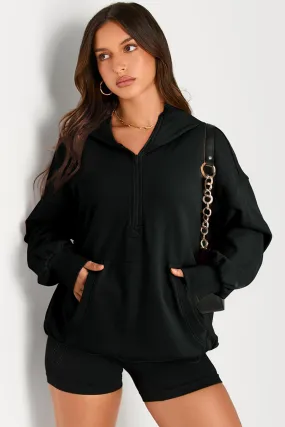 Black Half Zipper Oversized Hoodie