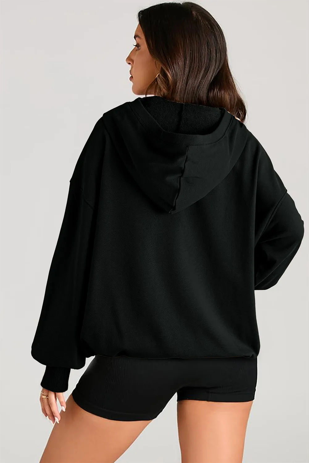 Black Half Zipper Oversized Hoodie