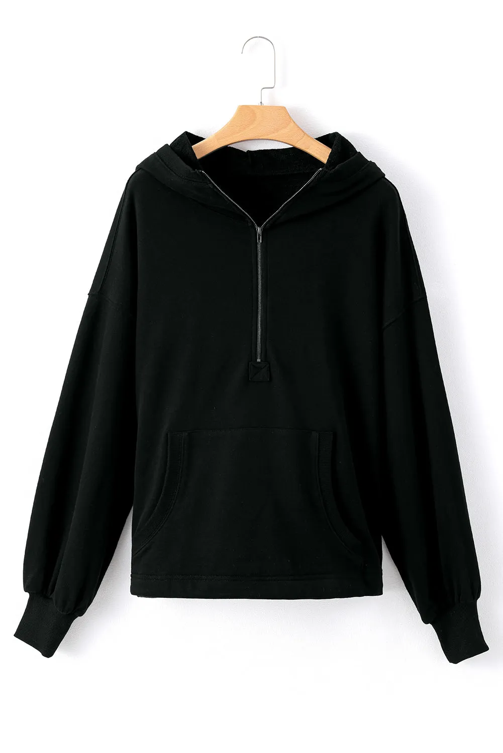 Black Half Zipper Oversized Hoodie