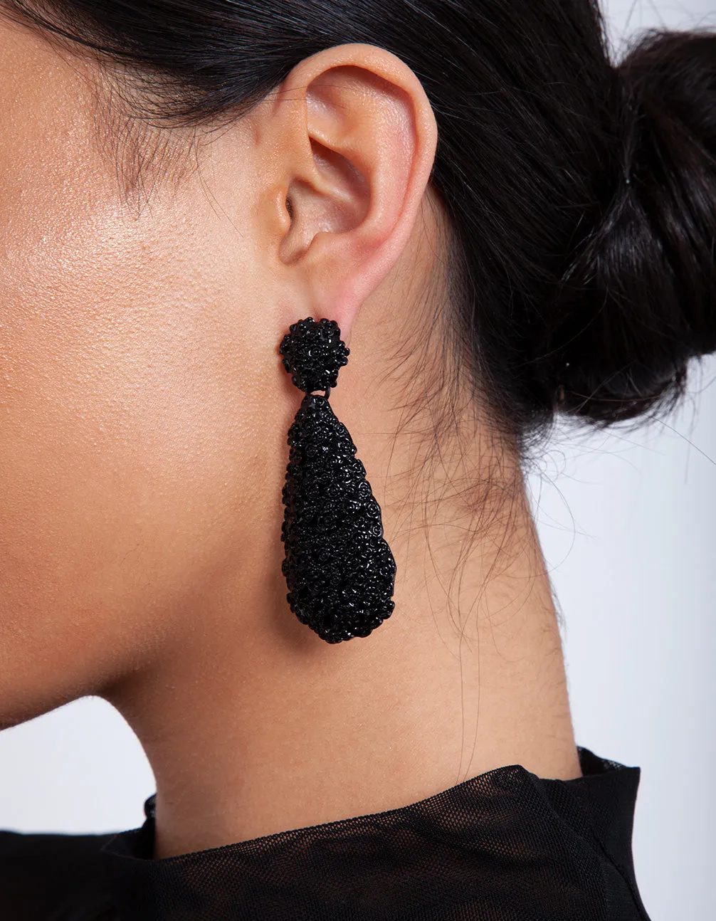 Black Textured Teardrop Earring