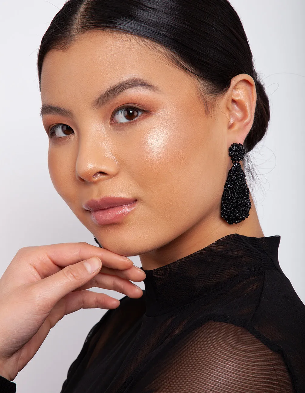Black Textured Teardrop Earring