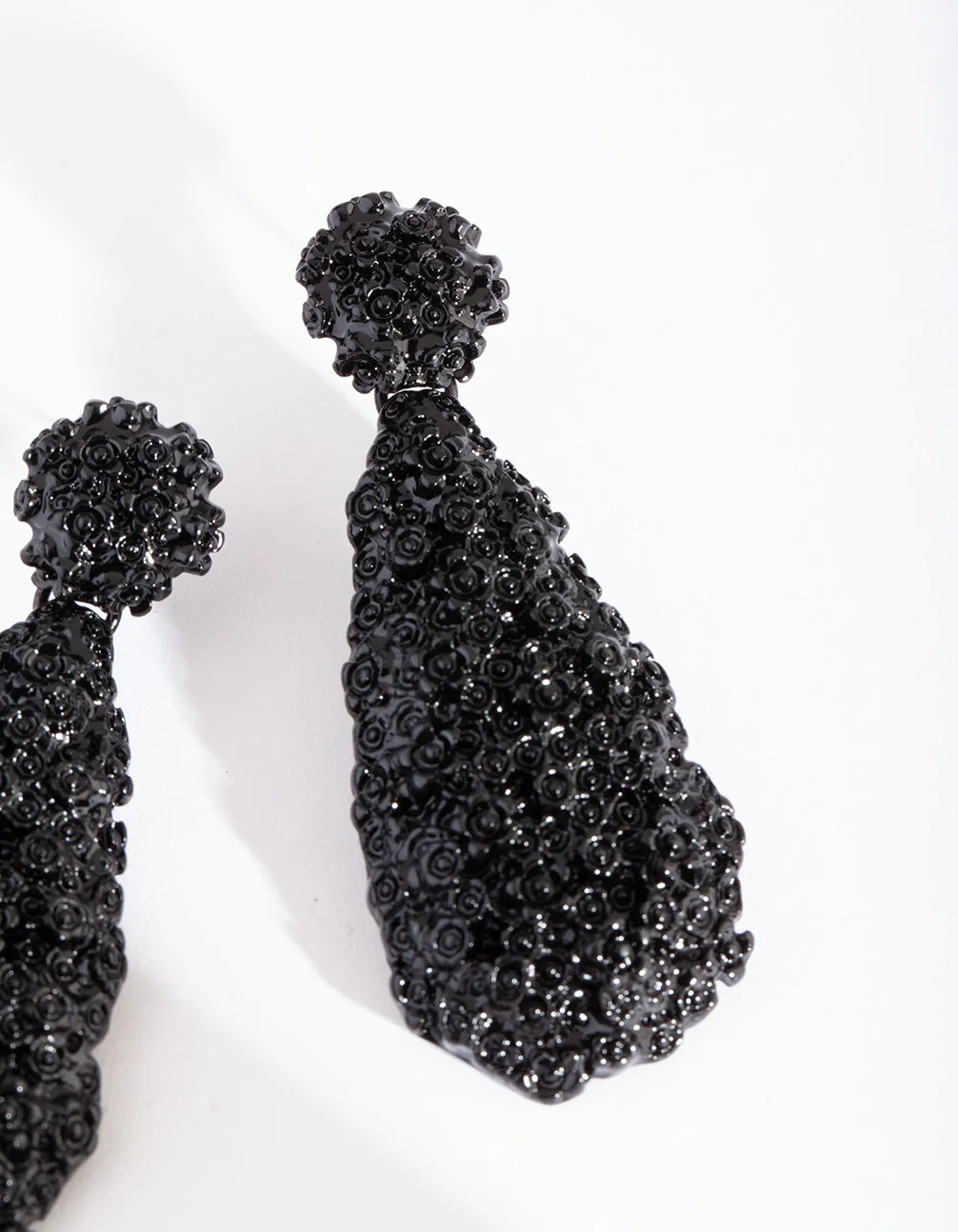 Black Textured Teardrop Earring