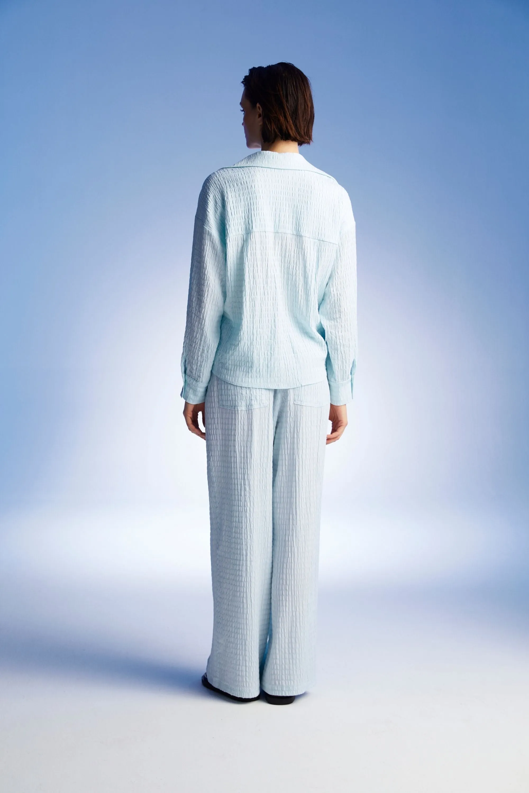Blue High Waist Textured Pants