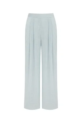 Blue High Waist Textured Pants