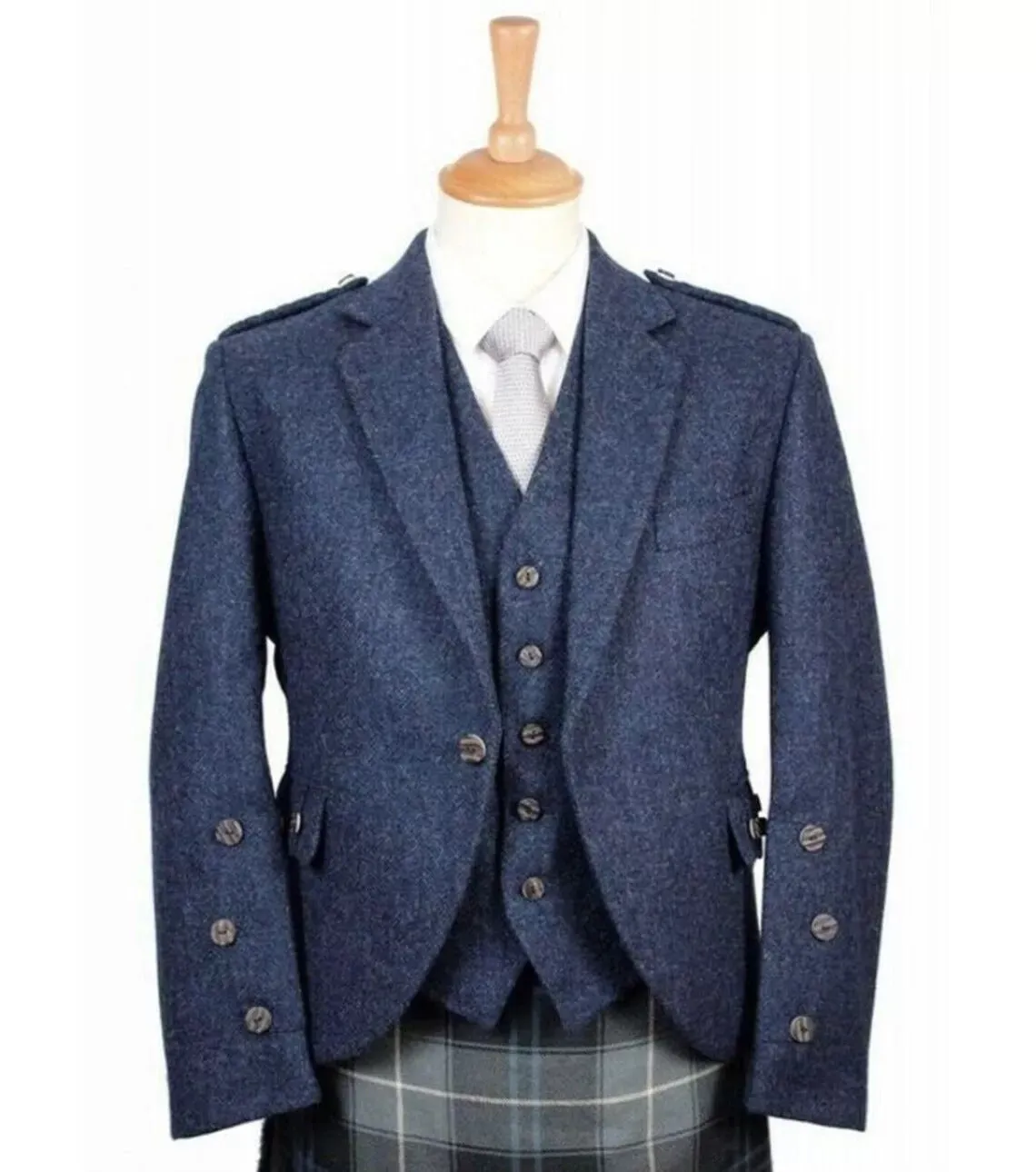 Blue Serge Argyle Jacket with 5-Button Waistcoat - Elegant Wedding Kilt Jacket