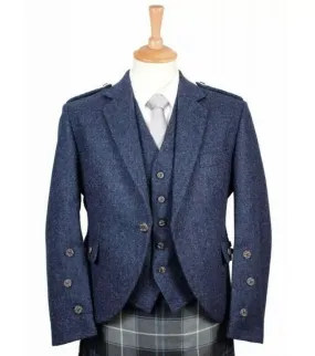 Blue Serge Argyle Jacket with 5-Button Waistcoat - Elegant Wedding Kilt Jacket