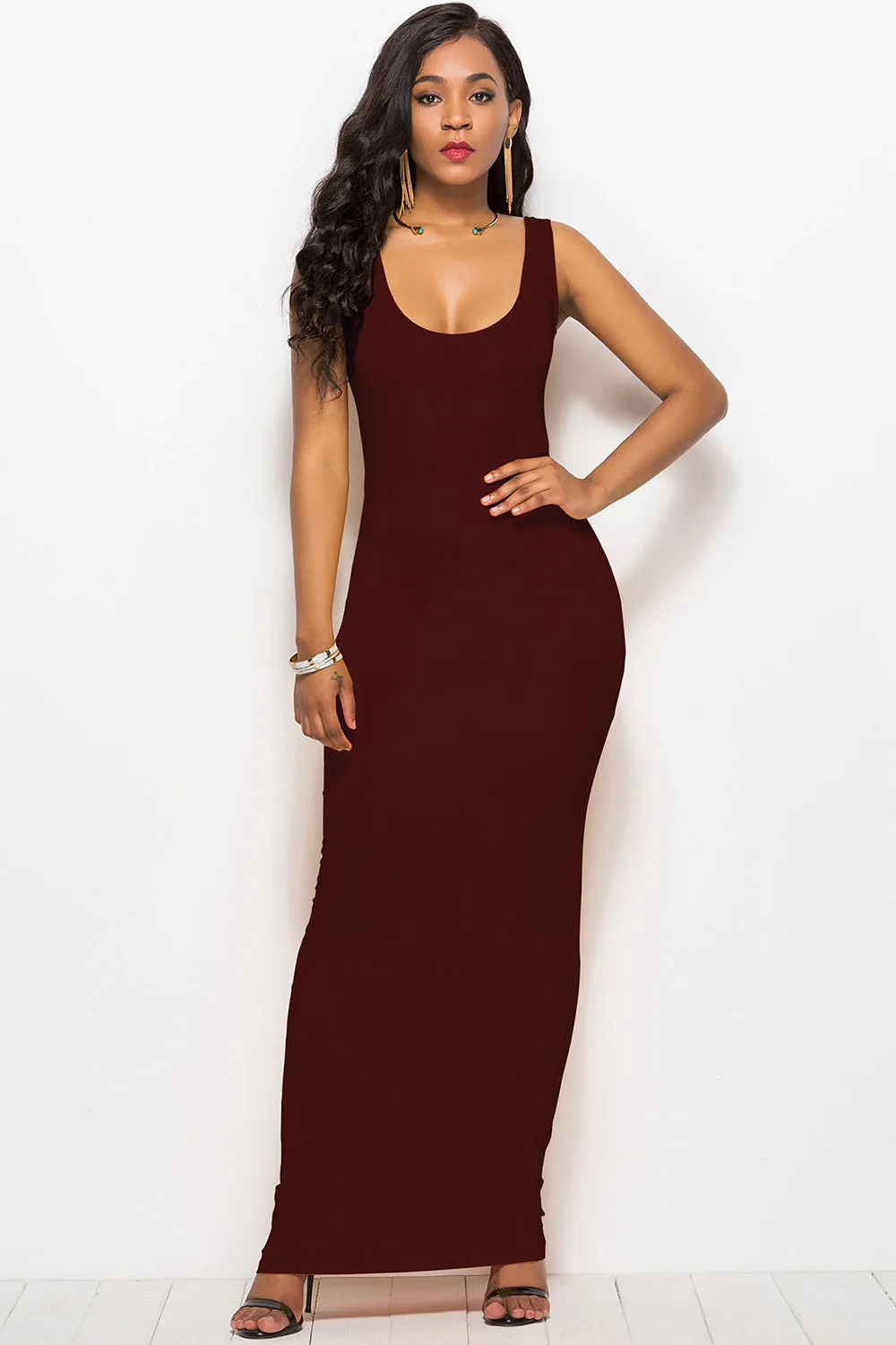 Bodycon Maxi Dress with Scoop Neck
