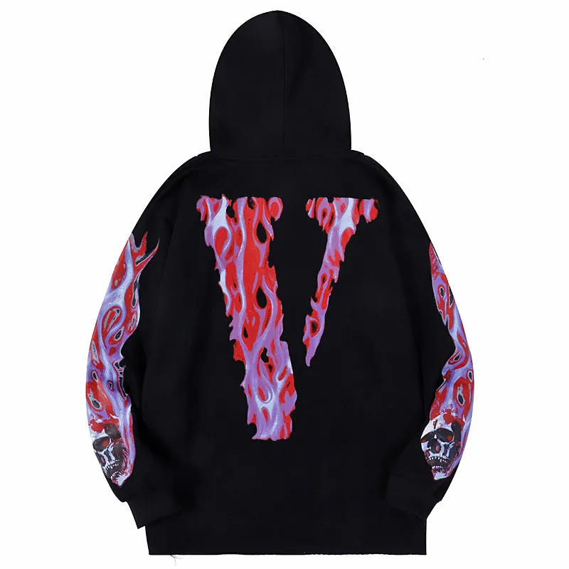 Bone Vlone Hoodie Flame Skull Velvet Padded Hooded Sweatshirt Men and Women