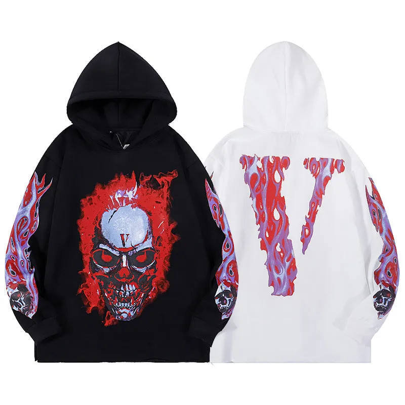 Bone Vlone Hoodie Flame Skull Velvet Padded Hooded Sweatshirt Men and Women