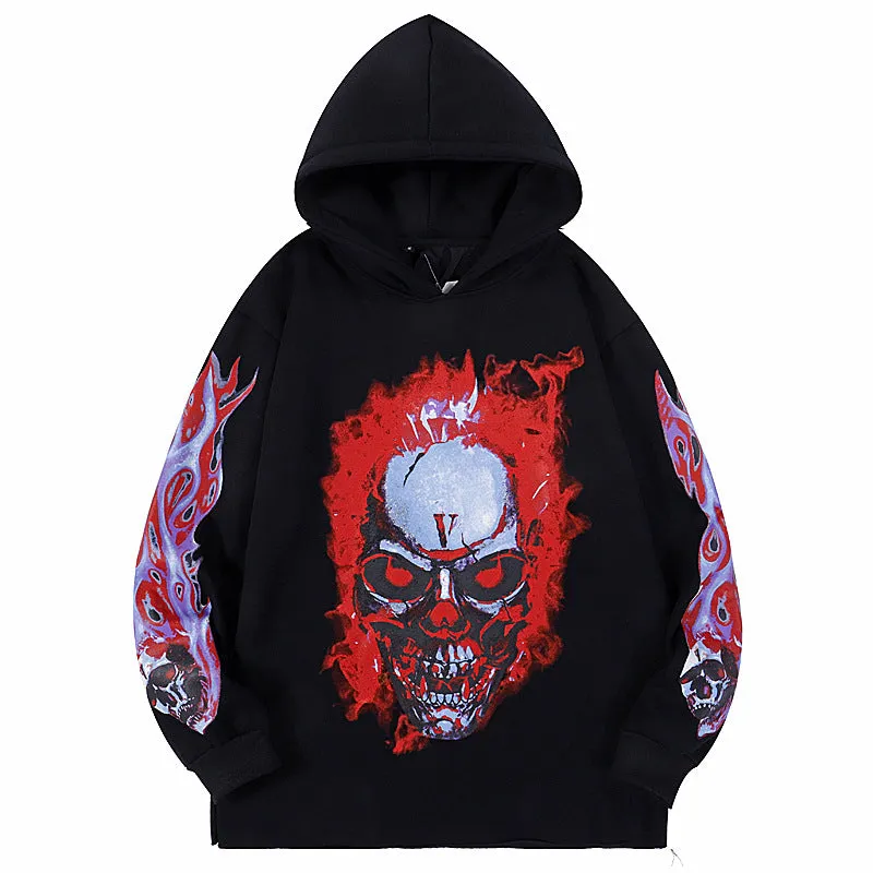 Bone Vlone Hoodie Flame Skull Velvet Padded Hooded Sweatshirt Men and Women