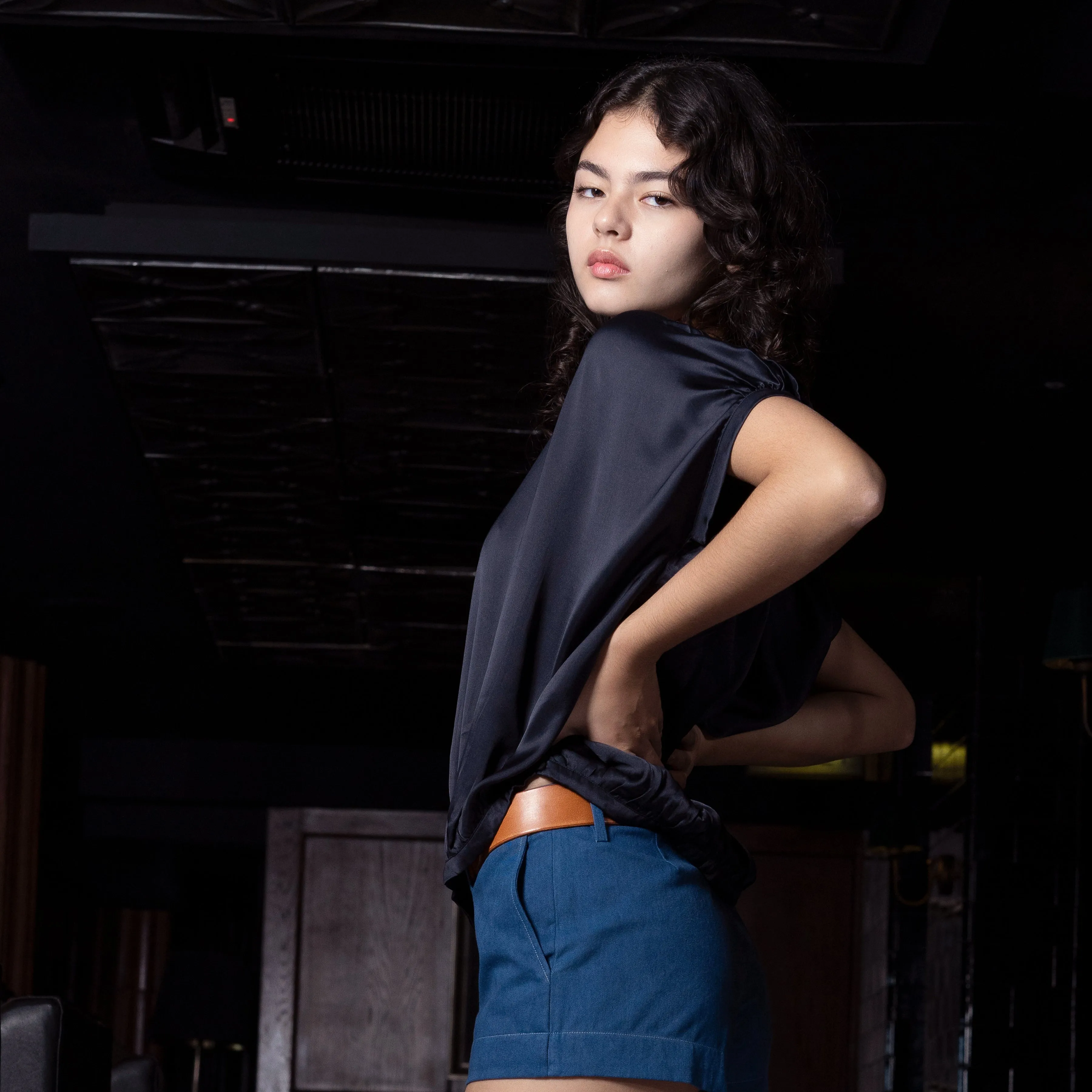 BOX SS TOP - Rayon Viscose Satin | Midnight Blue