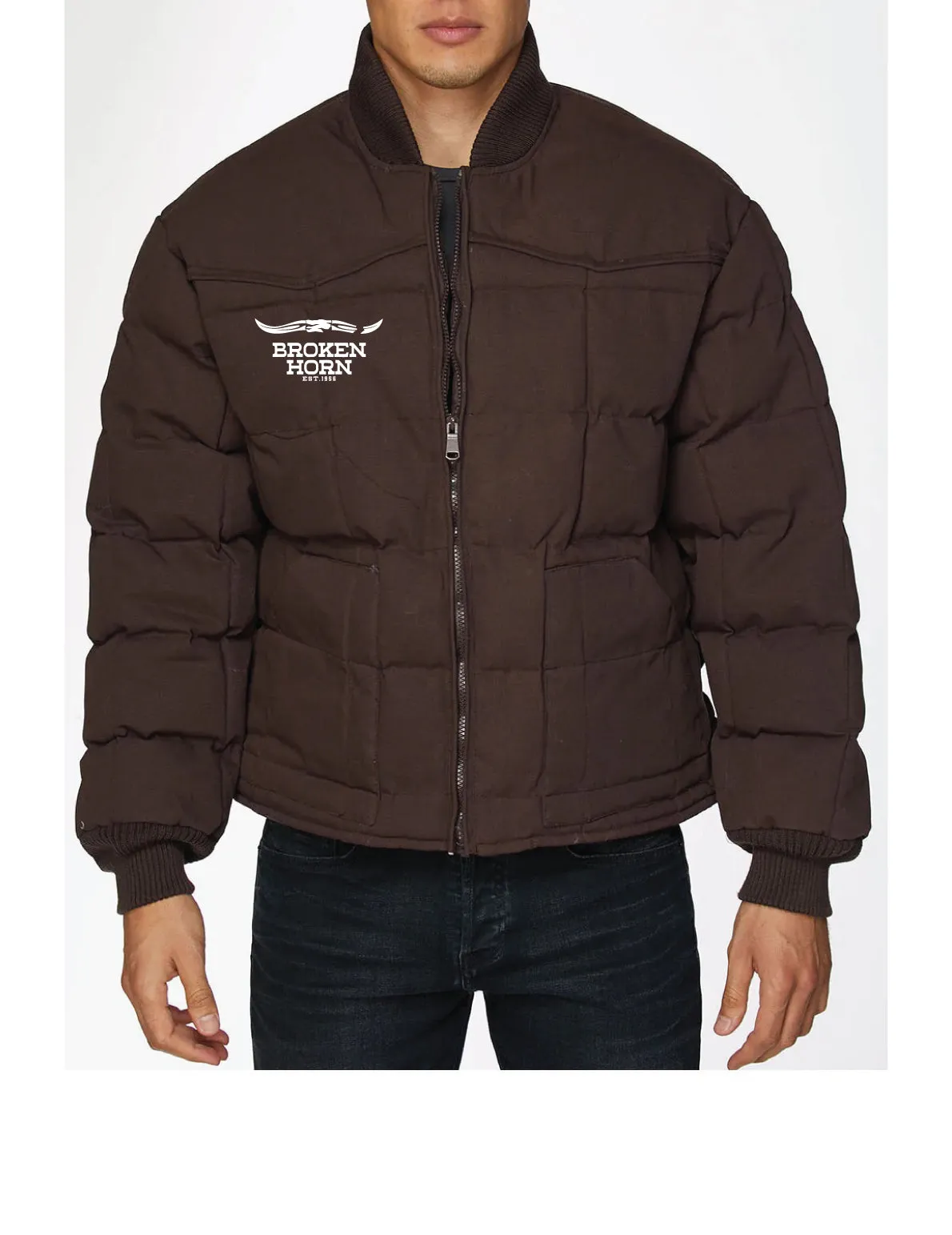 Broken Horn Embroidered Canvas Quilted Puffer Jacket