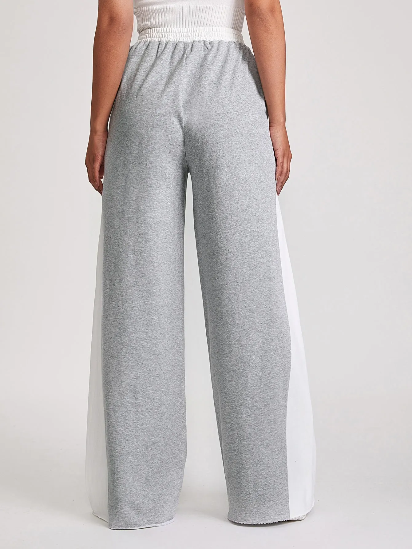 Colorblock Raw Hem High Waist Long Women Sweatpants