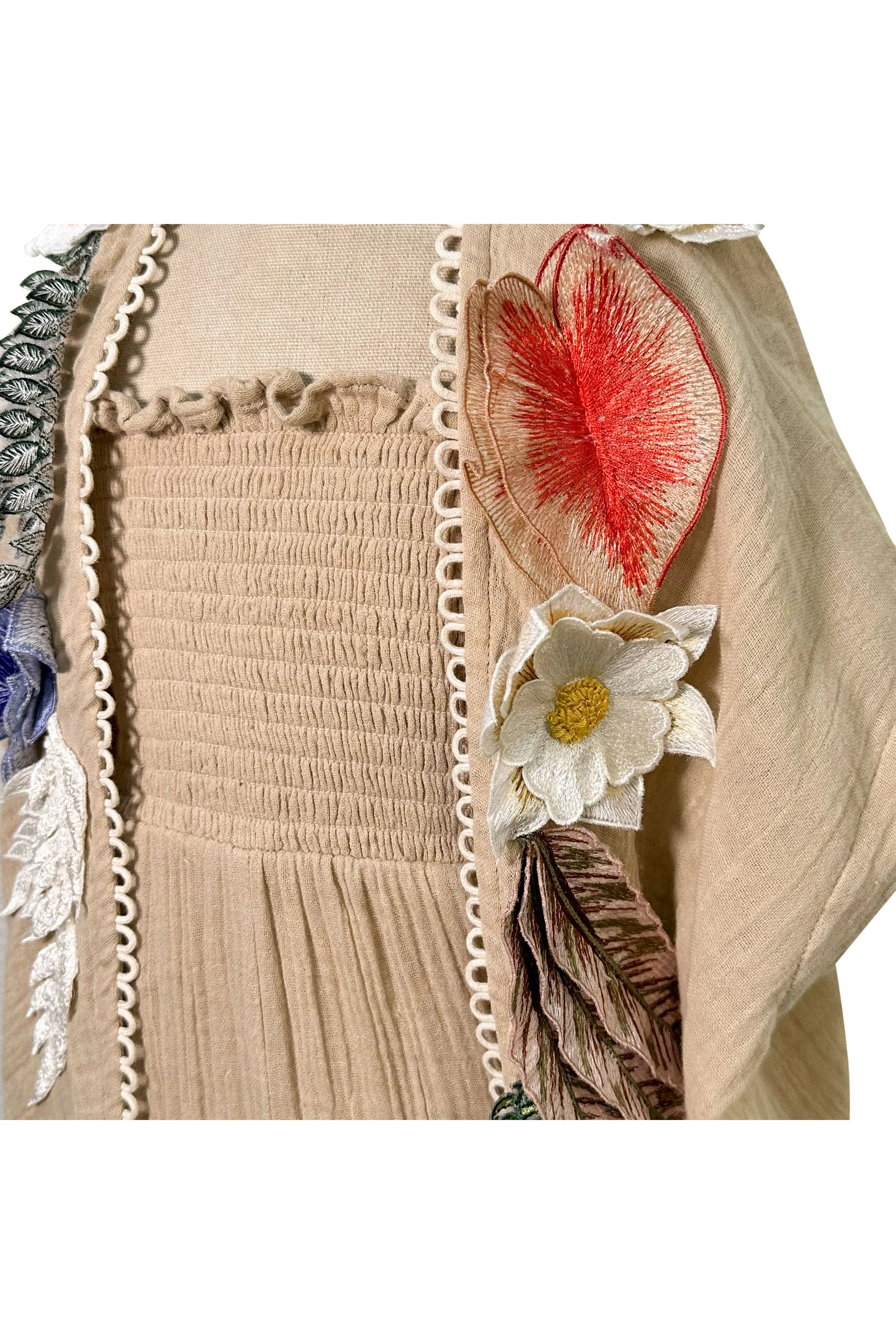 Cotton Jumpsuit with Floral Applique Cape