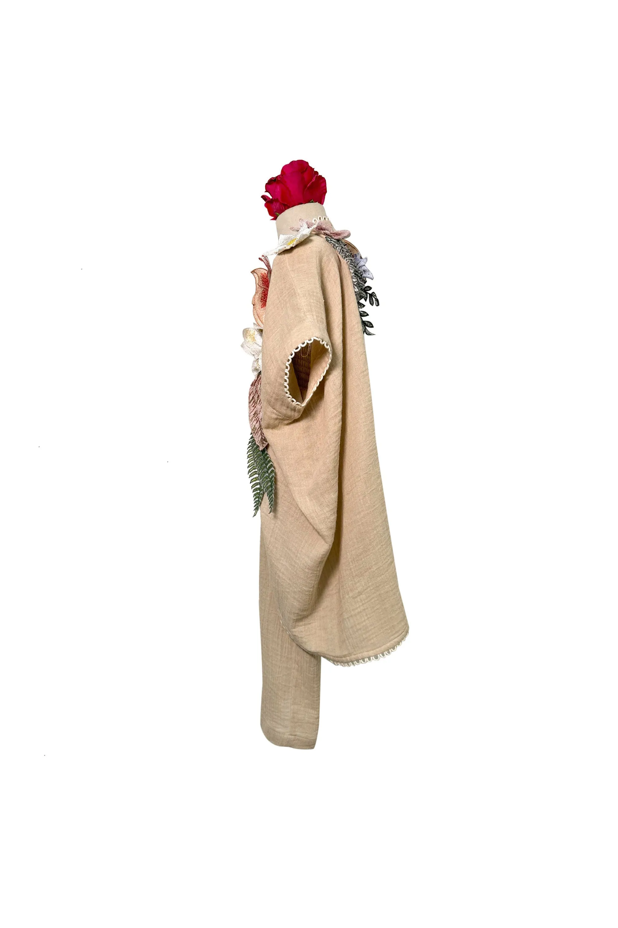 Cotton Jumpsuit with Floral Applique Cape