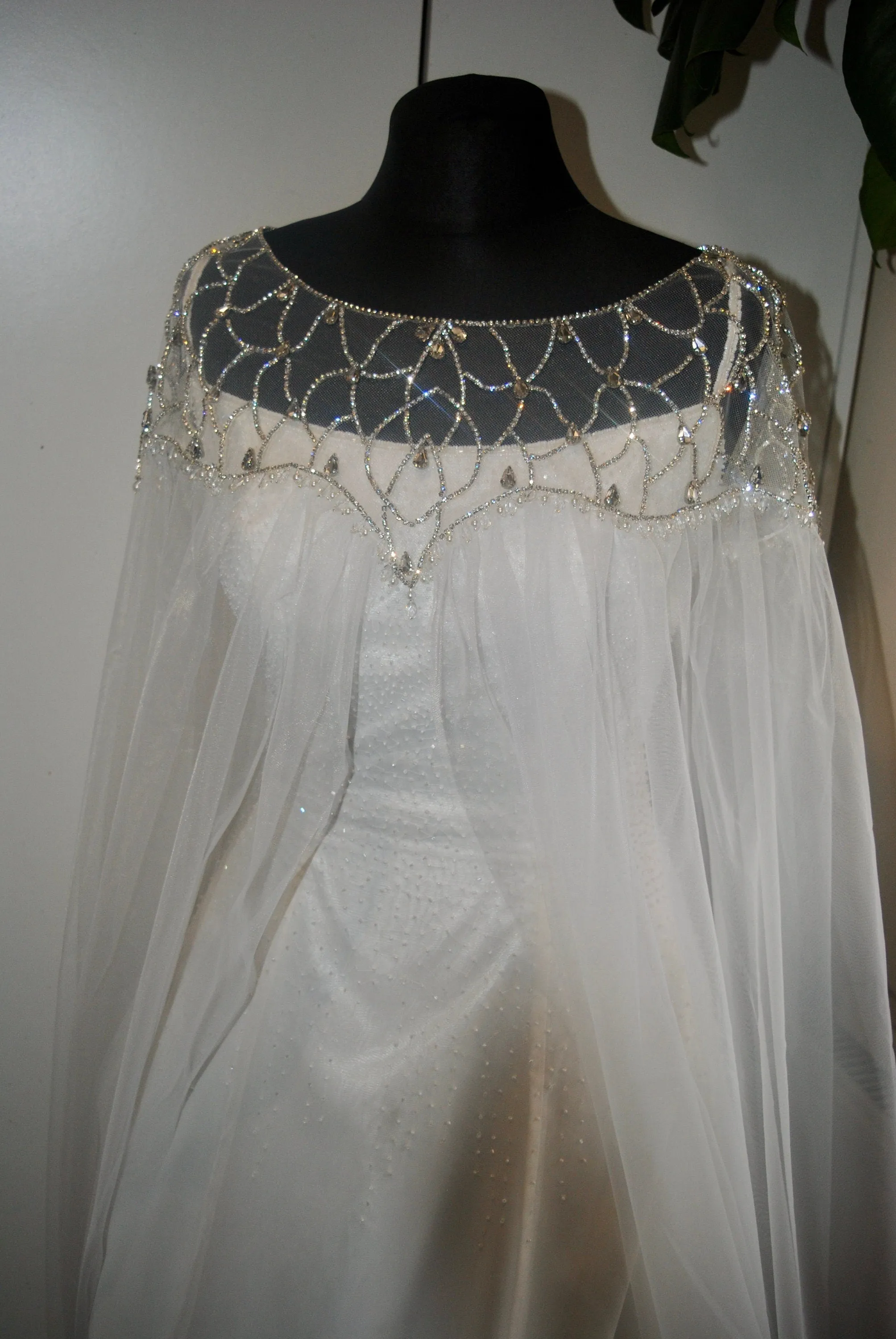 Crystal Embellished Bridal Cape Veil
