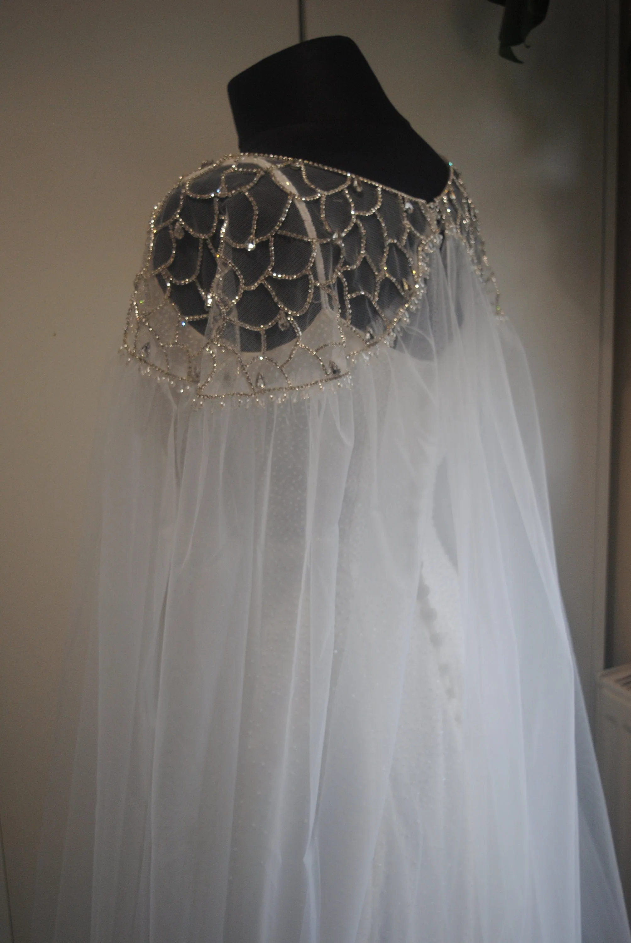 Crystal Embellished Bridal Cape Veil