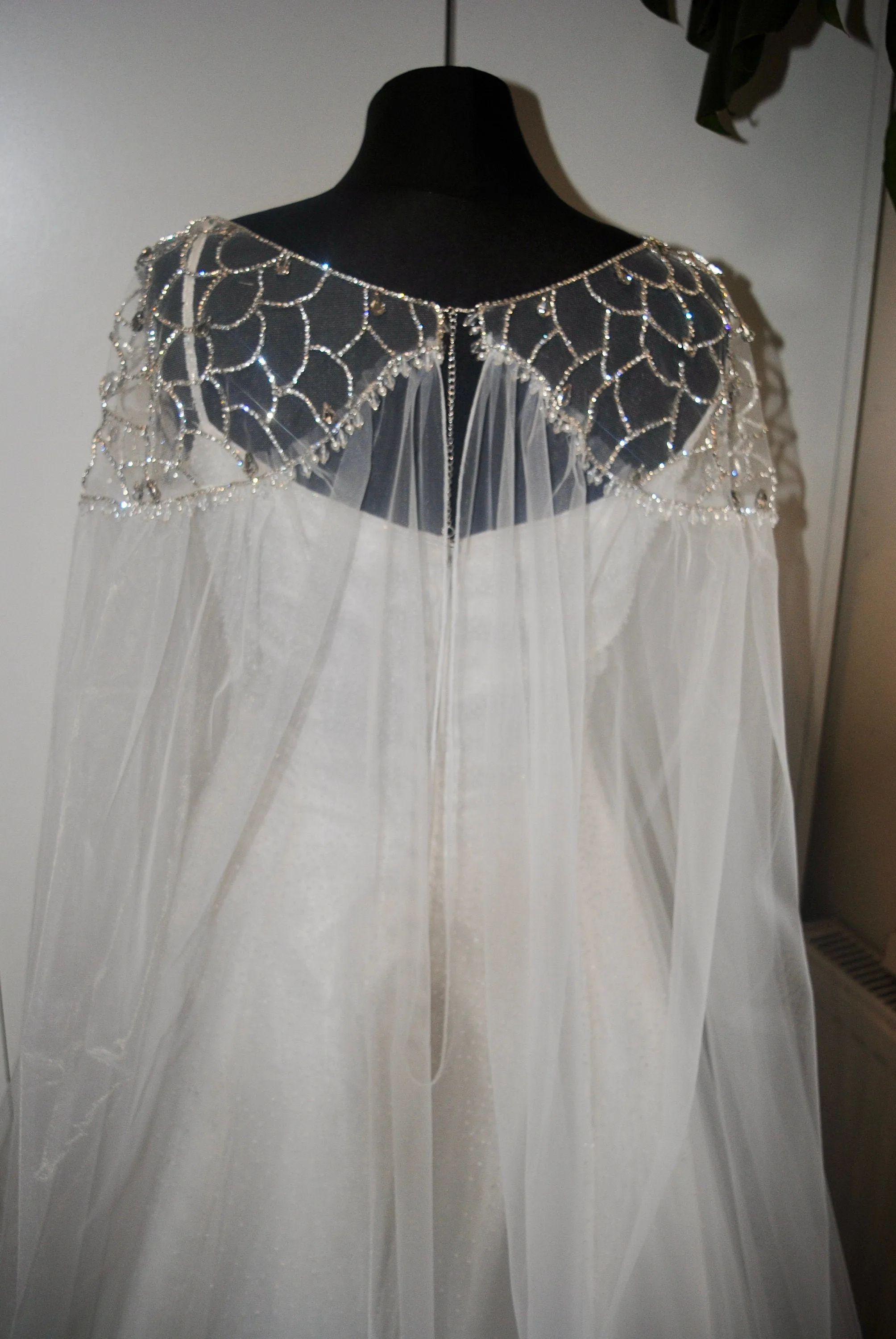 Crystal Embellished Bridal Cape Veil