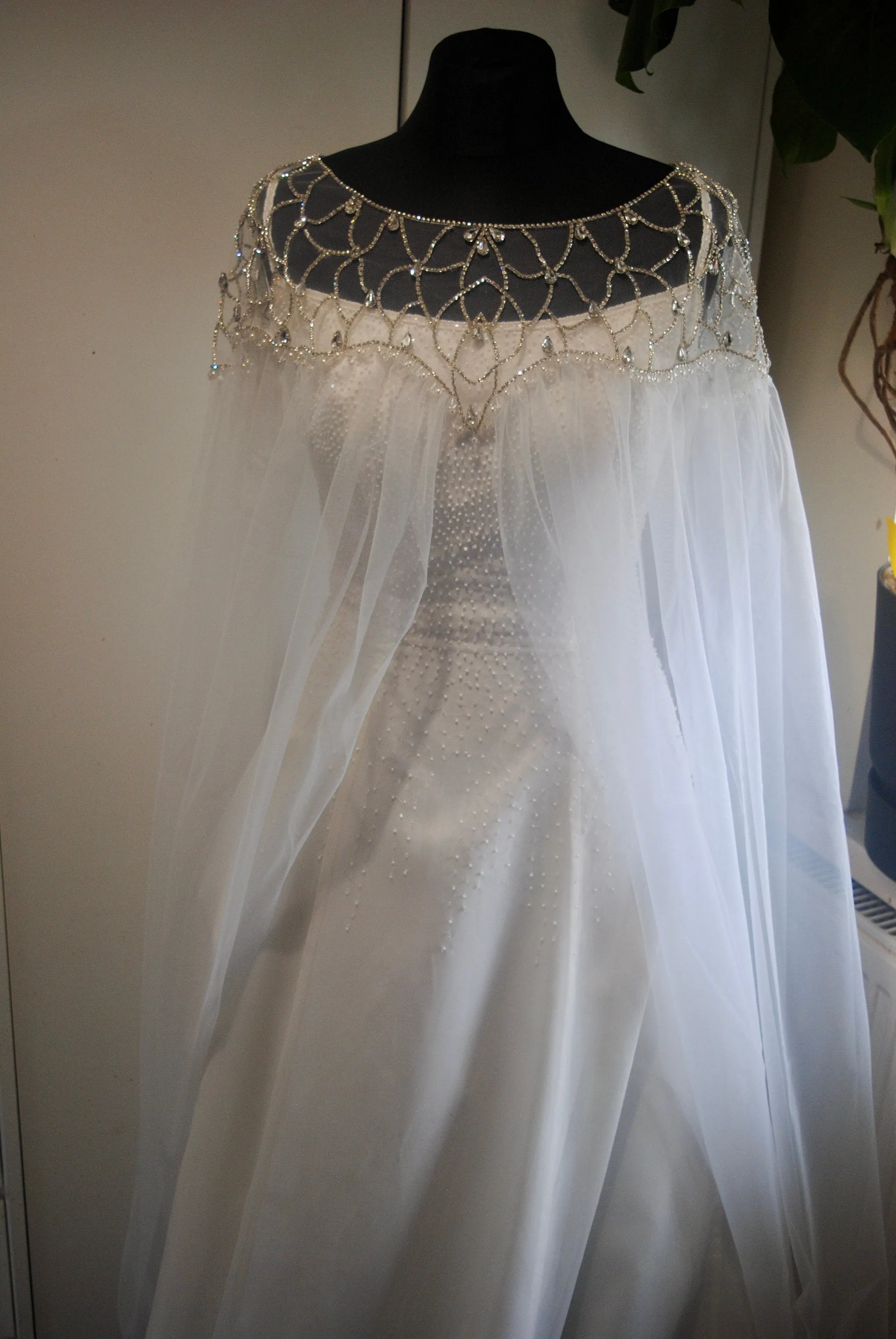 Crystal Embellished Bridal Cape Veil