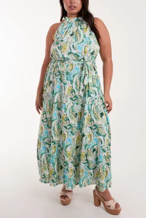 Curve Halter Neck Paisley Maxi Dress