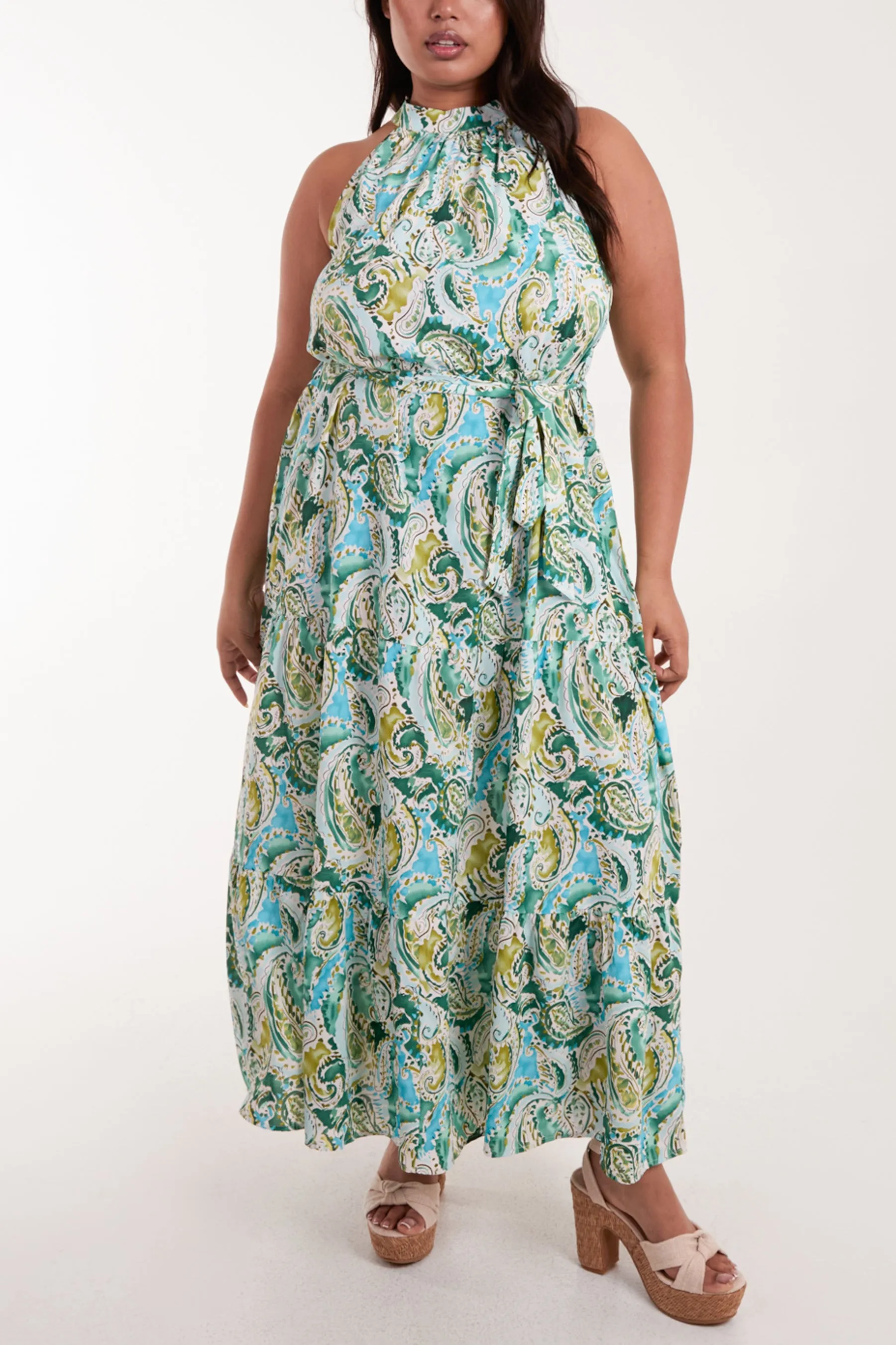 Curve Halter Neck Paisley Maxi Dress