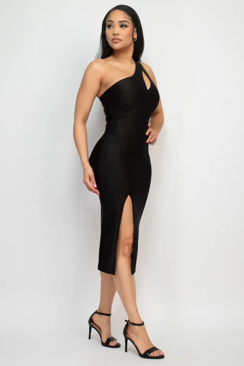 Cut-Out One Shoulder Slit Midi Dress