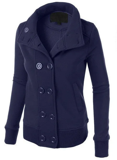 Double Button Hooded Long Sleeves Short Thick Coat