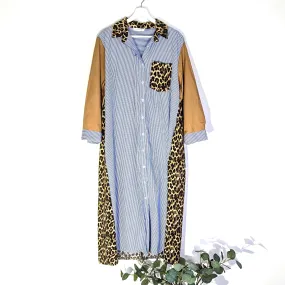 Edgy cotton viscose mix shirt dress with dual fabric and patch pocket
