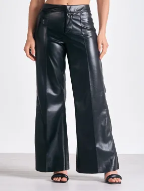 Elan Sleek Shadows High Waist Leather Pants - Black