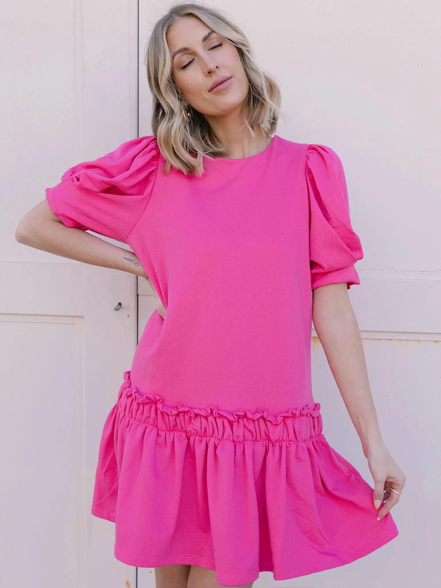 English Factory Pink Puff Sleeve Mini Dress