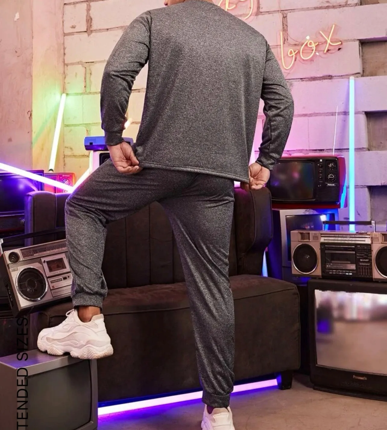 Extended sizes men marled knit sweatshirt & sweatpants