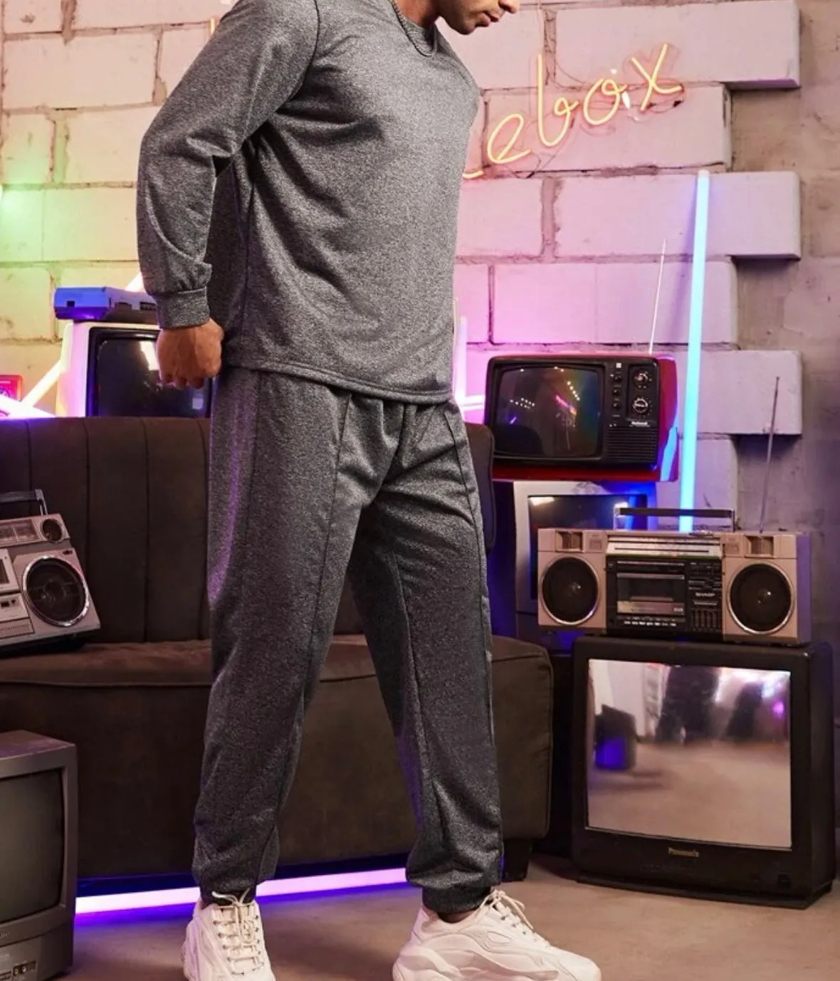 Extended sizes men marled knit sweatshirt & sweatpants