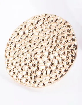 Gold Large Textured Disc Ring