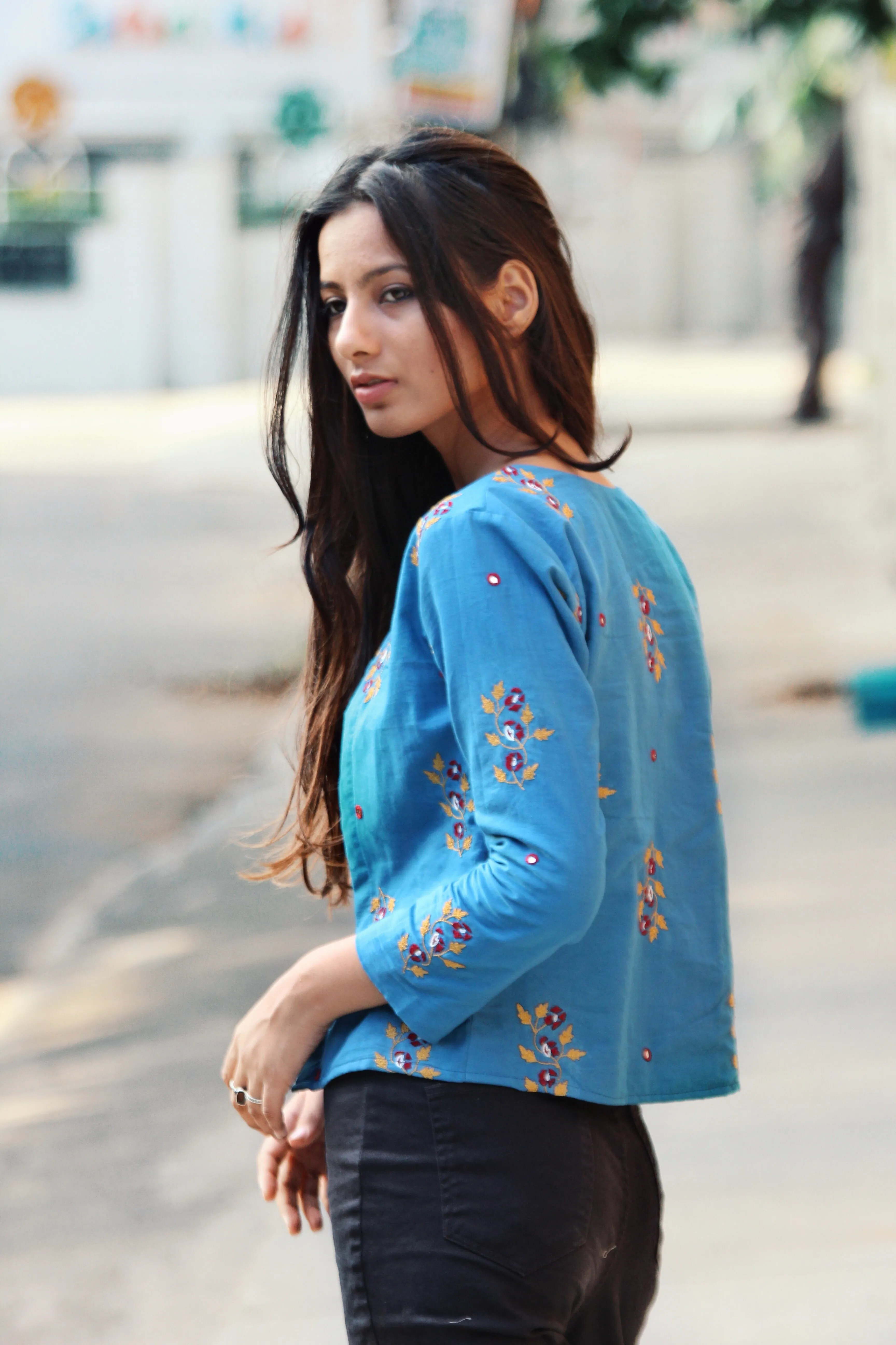 Hand Embroidered Mirror Work Cropped Jacket