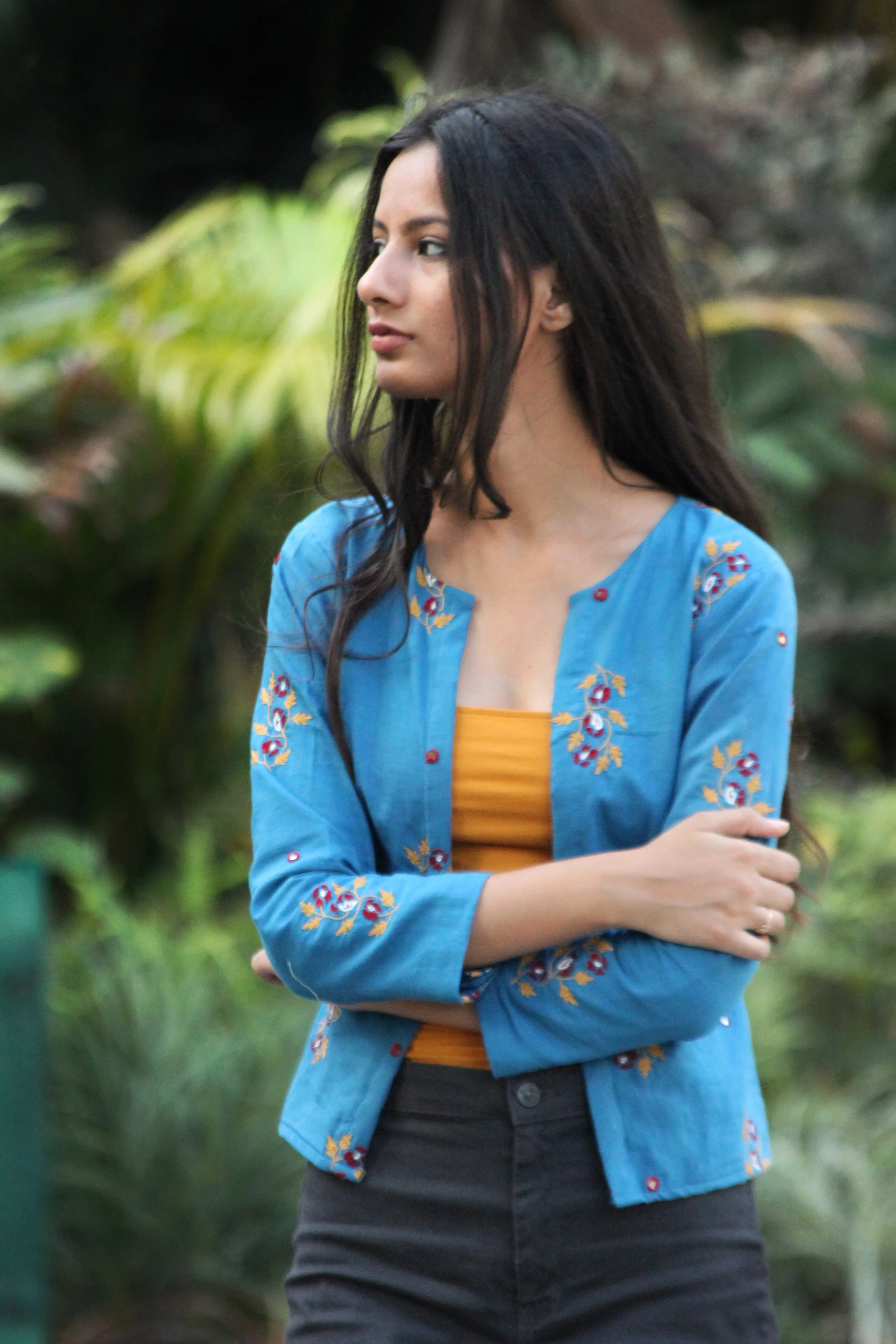 Hand Embroidered Mirror Work Cropped Jacket