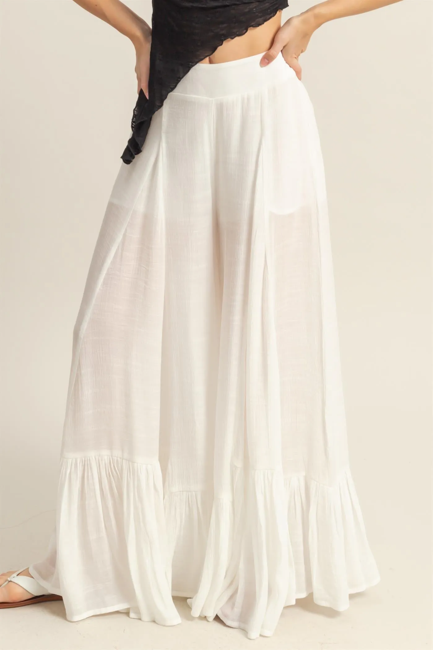 HF25A842-High-Waist Ruffle Flared Wide Leg Pants